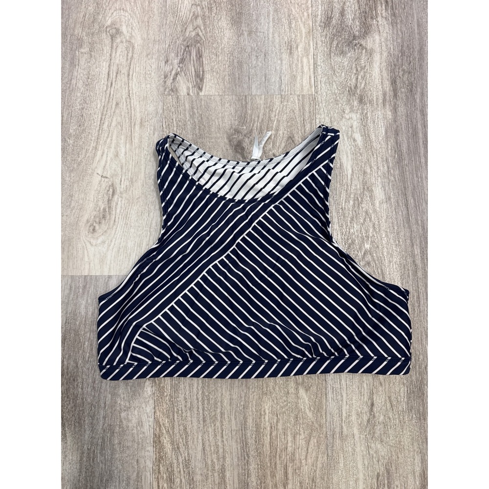 Athleta Womens Reversible High Neck Swim Top Navy White Striped‎ Size Large